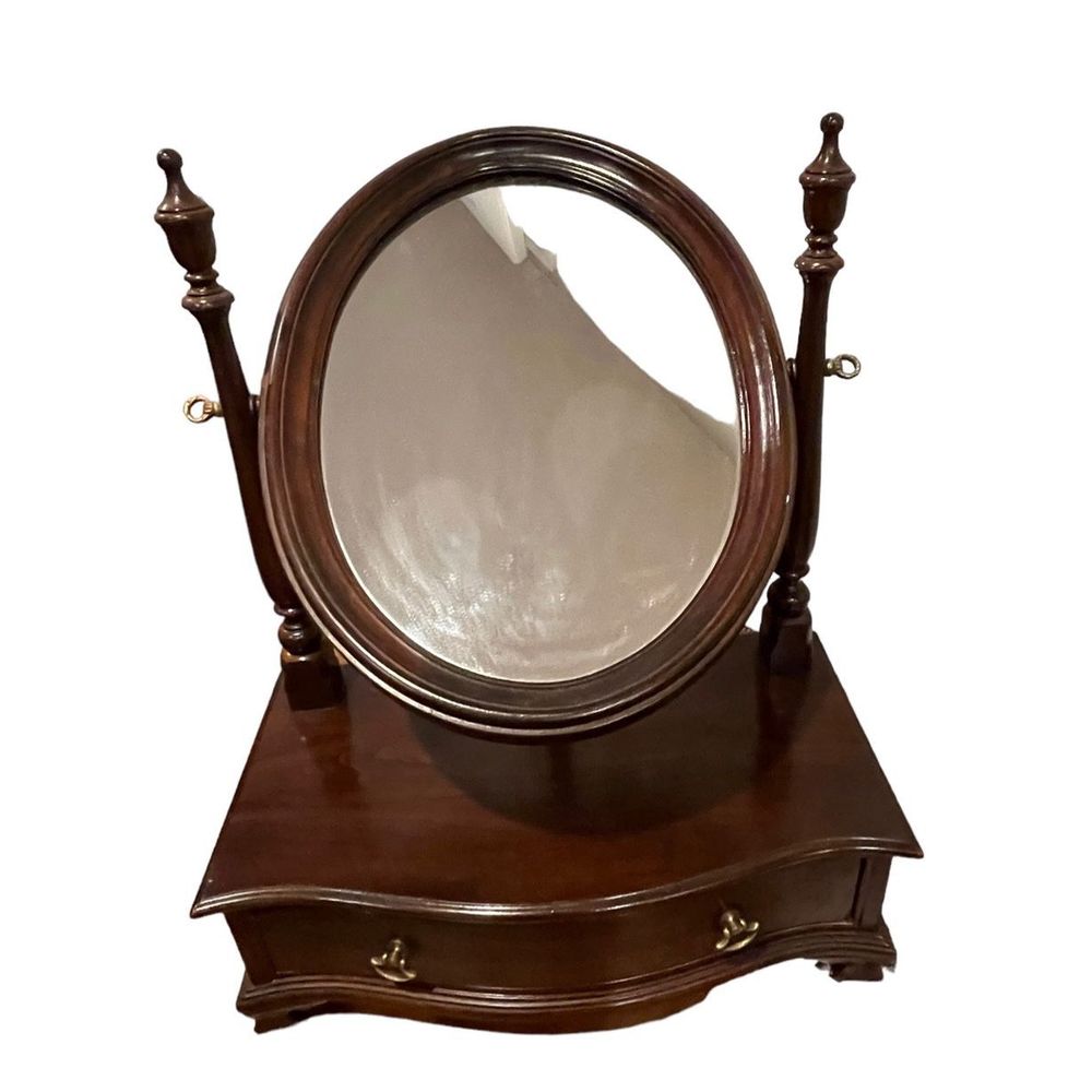 Ethan Allen MODERN MAHOGANY SWING FRAME MIRROR WITH DRAWER vintage